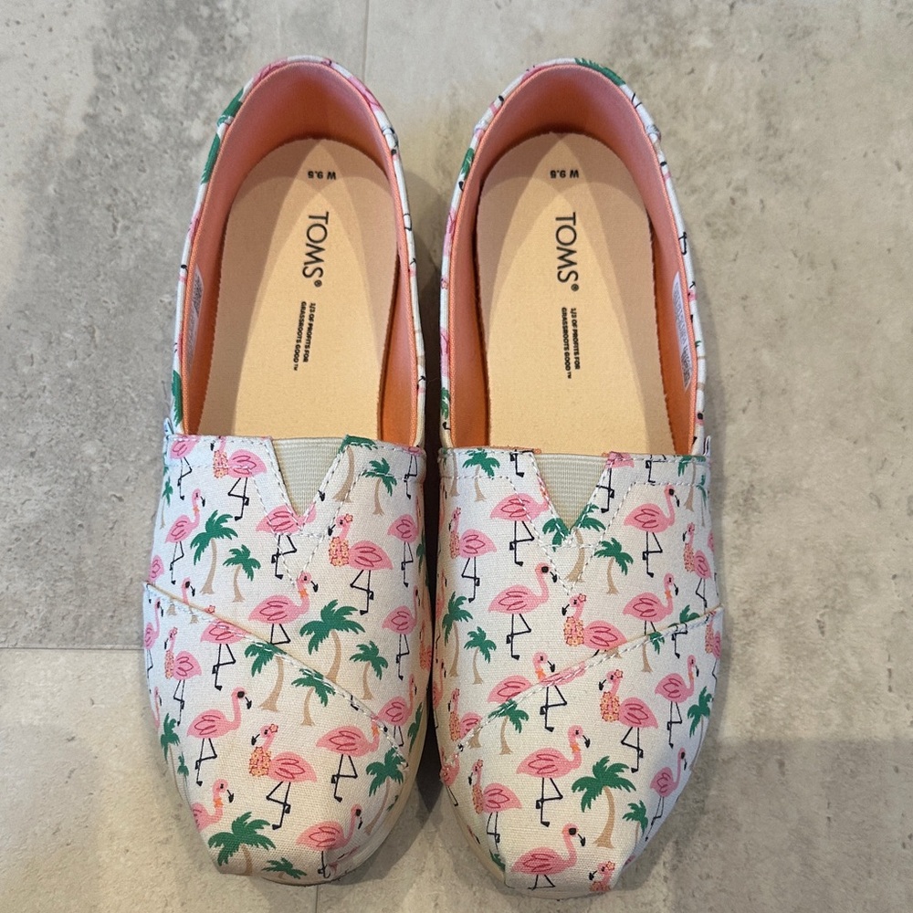 TOMS Pink Flamingo and Green Palm Slip-Ons